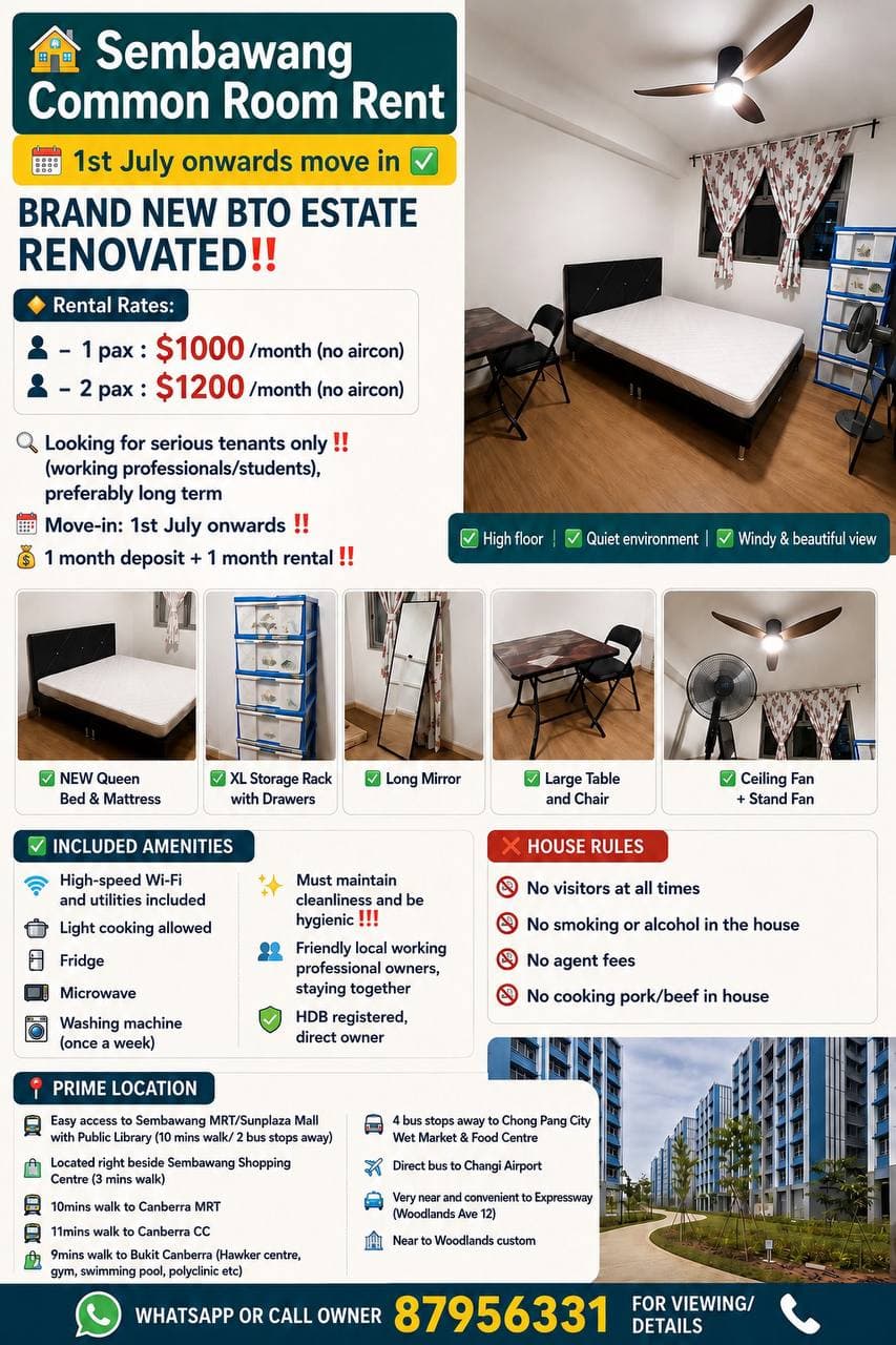 [寻房] CONDO ROOM in D22 Jurong — Budget TBA